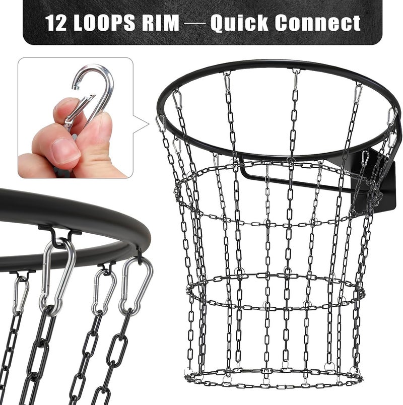 KingDolly Upgraded Buckle Chain Basketball Net, Rust-Proof Coated Metal Basketball Net Outdoor with 12 Loops Snap Links, 18" Universal Fit Chain Net for Basketball Hoop - No Tools Installation - Image 4